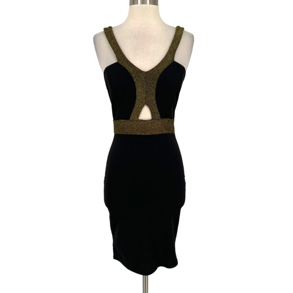 Kimcine Metallic Sexy Bodycon Mini Dress Black Gold Size Large NWT